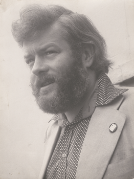 A 3/4 profile photo of Michael Longley in 1975